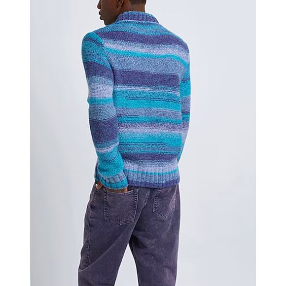 8 by Yoox Jacquard Striped Melange Marled Knit Sweater Blue Purple Italy Small - Picture 8 of 9